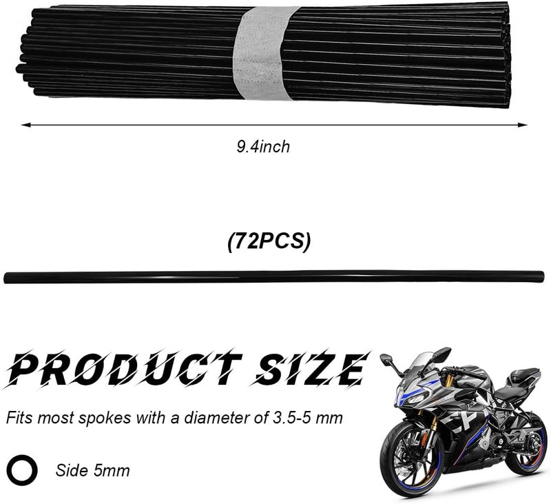 FSTURIOS 72PCS Dirt Bike Spoke Covers, Motorcycle Spoke Skins Wheel Wraps Pipe for 8"-21" Rims, Dustproof Wheelchair Rim Decoration Protector Pipe Trim for Bicycle Dirt Pit Bike (Black) - Image 2